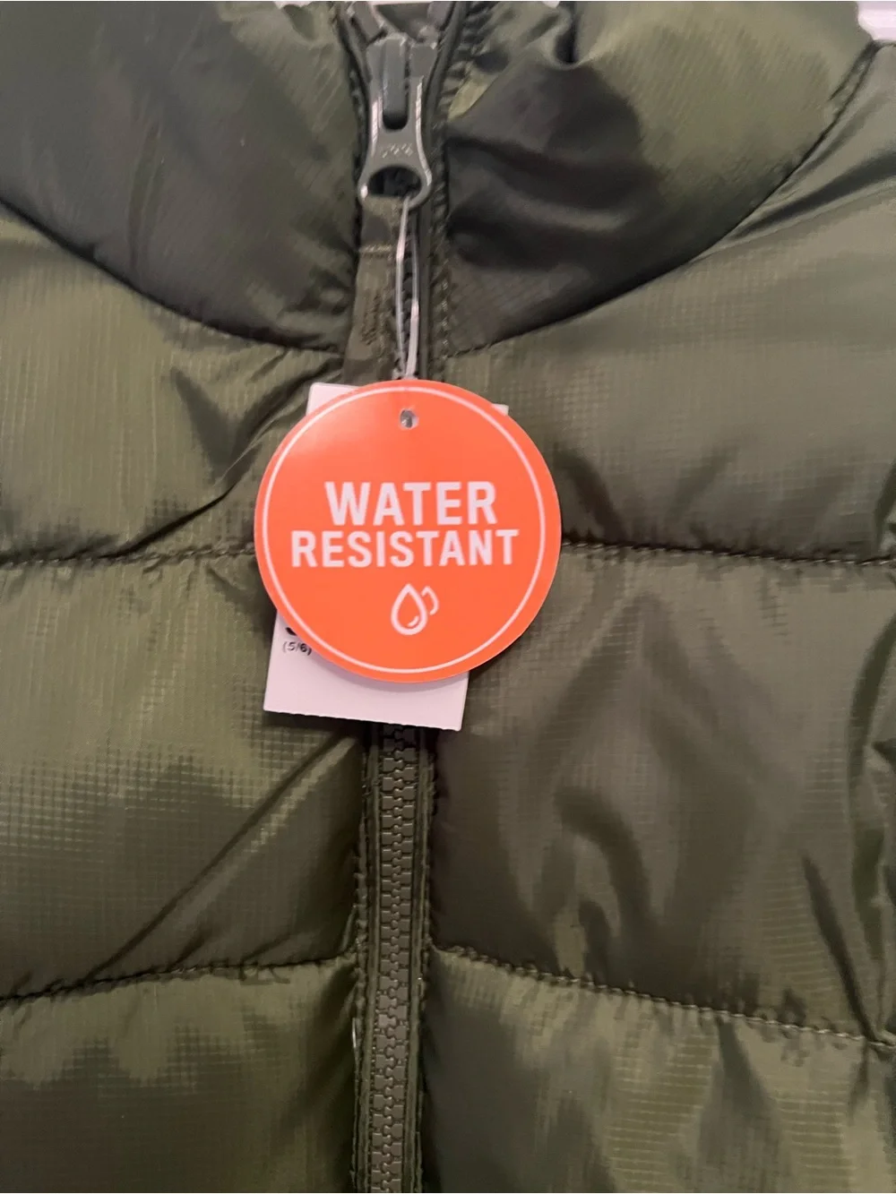 The Children’s Place Boys Puffer Jacket 5/6 Olive Green Water Resistant NWT